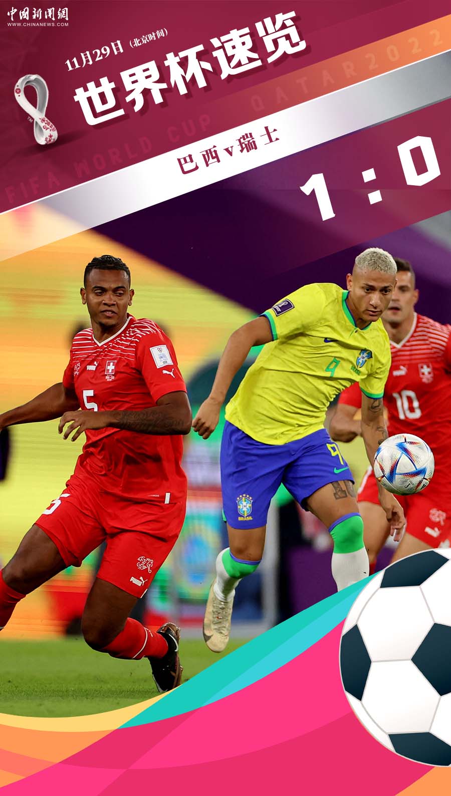 巴西2连胜提前锁定淘汰赛：卡塞米罗1球力克瑞士